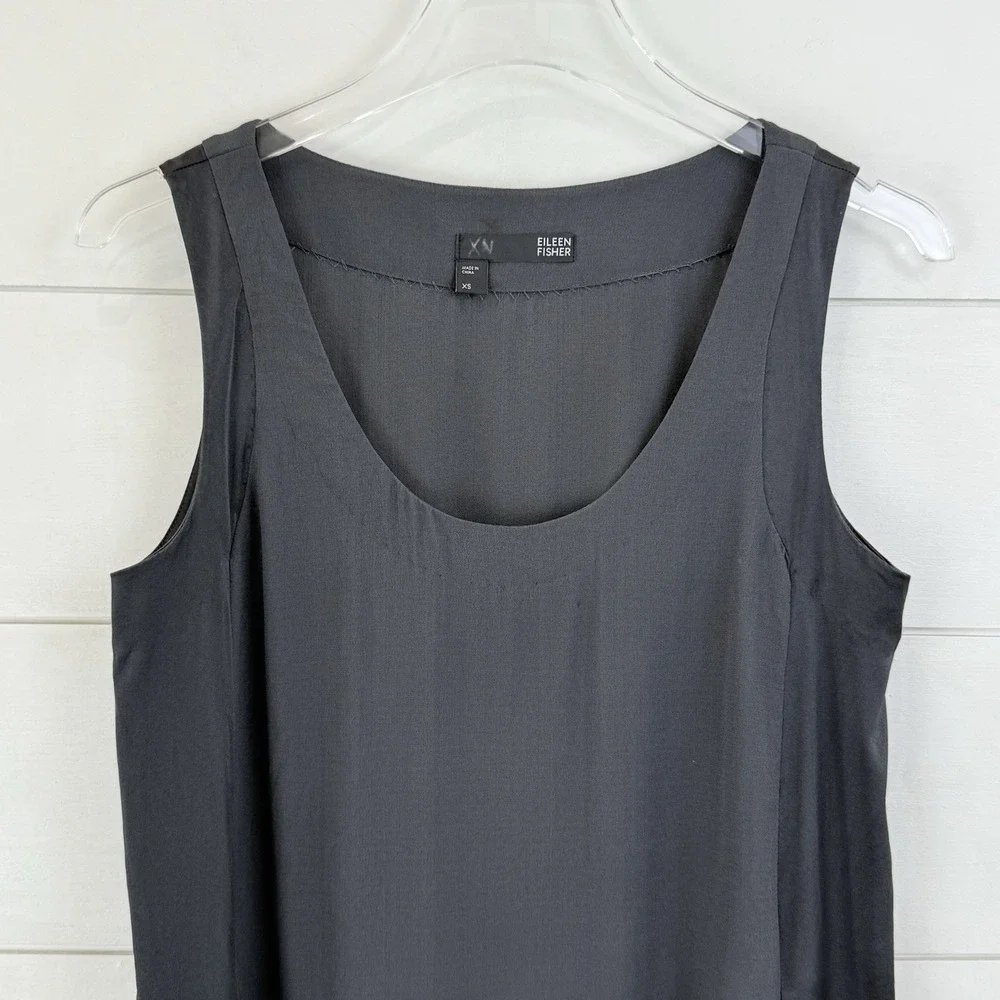 Eileen‎ Fisher Silk Shift Dress Women XS Black Sleeveless Scoop Neck Pockets